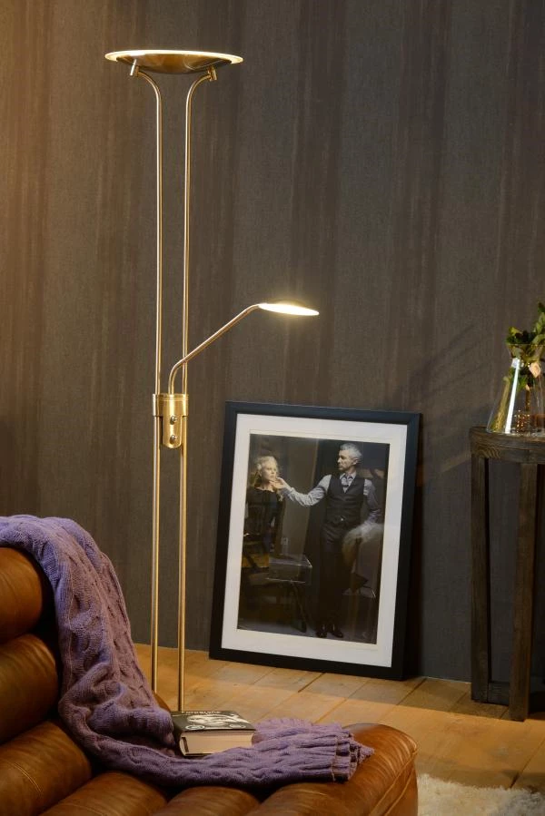 Lucide CHAMPION-LED - Floor reading lamp - LED Dim. - 3000K - Satin Chrome - ambiance 1